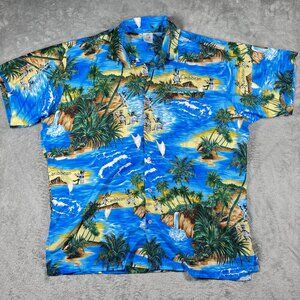 Hawaiian Tropical Button-Up Shirt Men‎ L Caribbean Summer Vacation Coastal